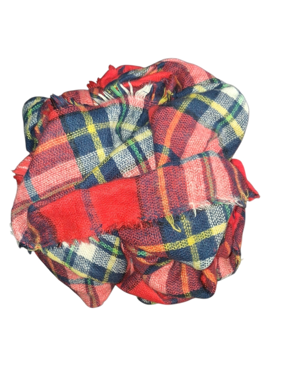 Old Navy Red and Navy Plaid Fringe Long Scarf